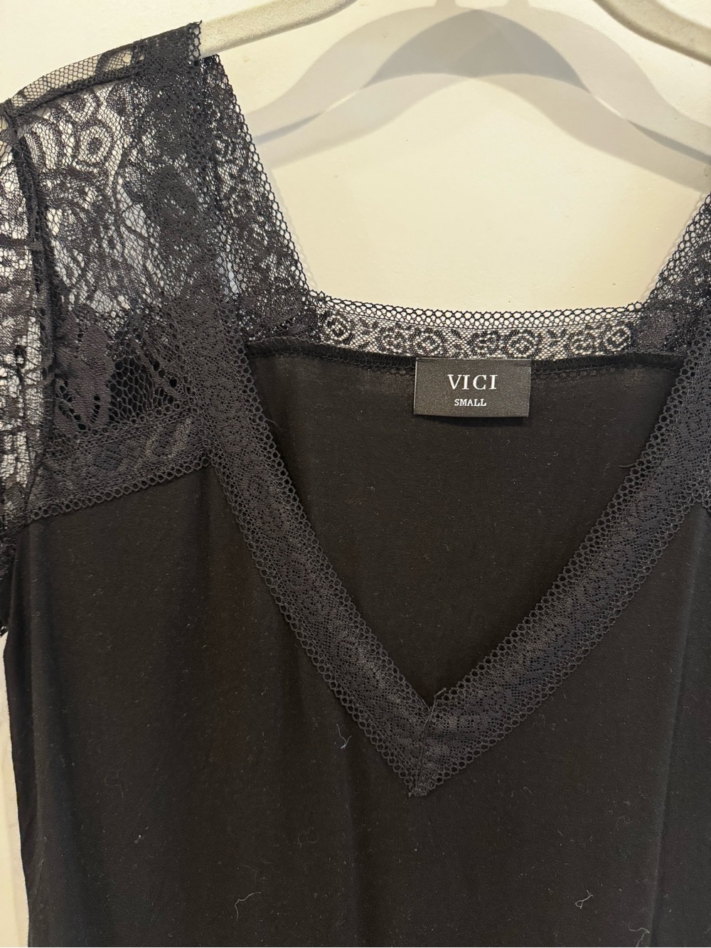 Vici Black Lace-Trim V-Neck Tee